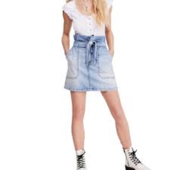 Free People Splendor In The Grass Denim Skirt - Picture 1 of 10